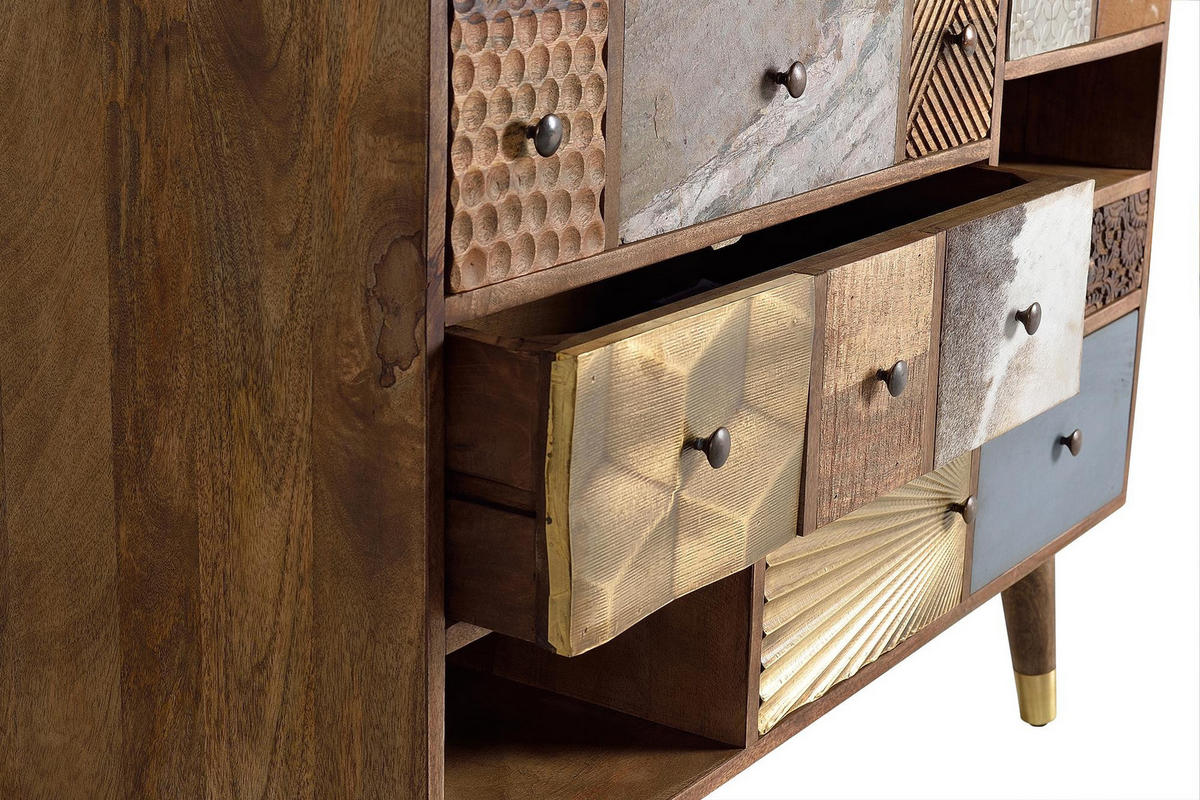 KOMMODE aus Mangoholz mit Schubladen in verschiedenen Texturen - Braun, Holz (110/80/40cm) - Giner y Colomer