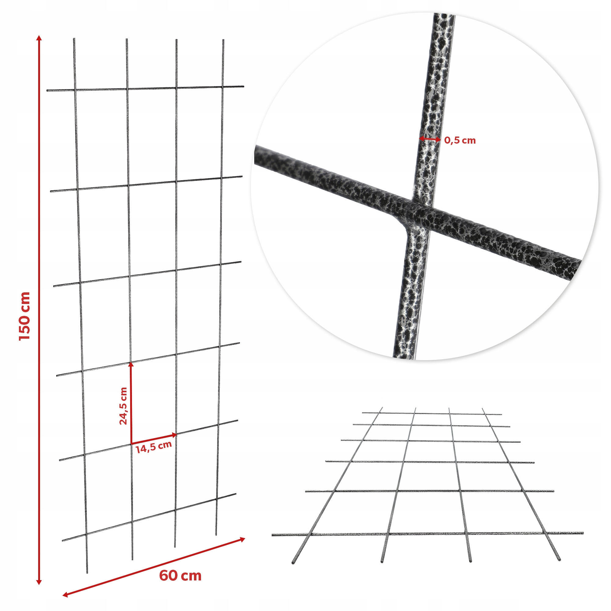 BLUMENGITTER aus Metall, 60 x 150 cm, Schwarz - Schwarz, Metall (60/150cm) - KADAX