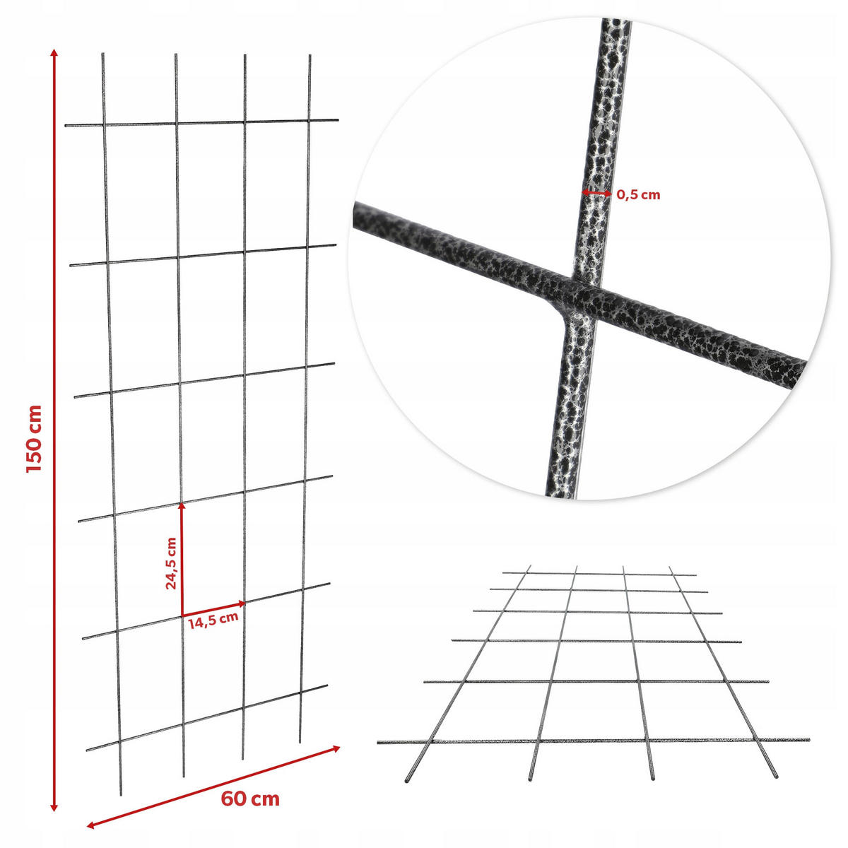 BLUMENGITTER aus Metall, 60 x 150 cm, Schwarz - Schwarz, Metall (60/150cm) - KADAX
