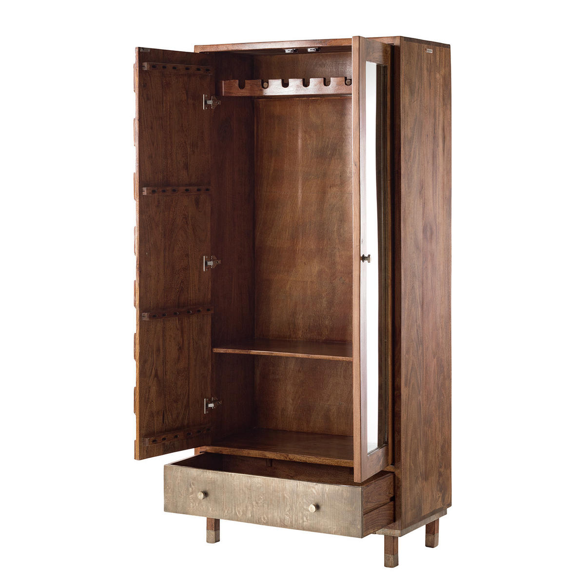 GARDEROBENSET - 4-teilig - Akazie massiv / Metall - Akazie / Gold - Akaziefarben, Holz/Metall (300/192/45cm) - home24