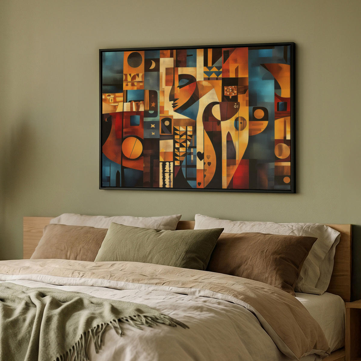 LEINWAND Bilder mit Rahmen - Figuren - Abstrakt - Symbole - 100x70 - Terracotta, Textil (100/70cm) - MuchoWow