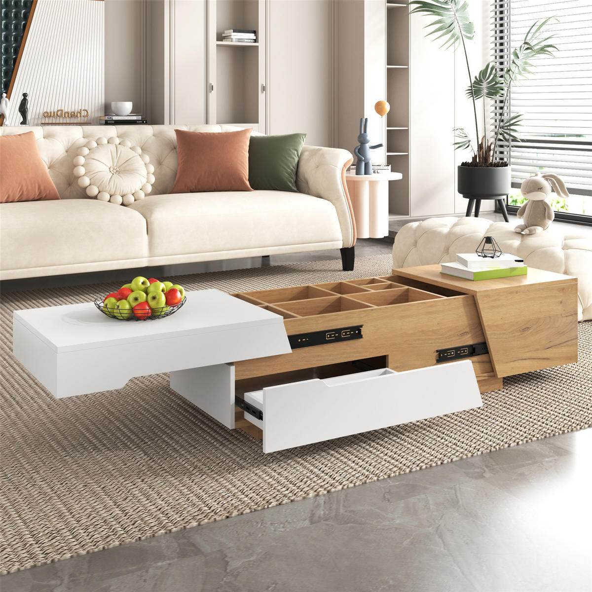 COUCHTISCH 120x50x37,5 Schubladen Farbblock Design - Weiß, Holz (120/50/37.5cm) - Kaket