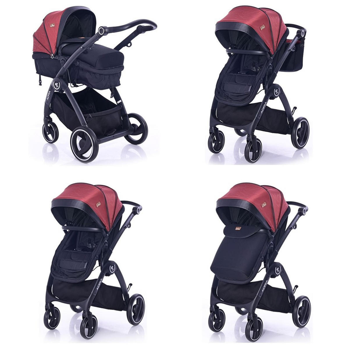 KOMBIKINDERWAGEN 2 in 1 Adria rot Alu-Rahmen Sitzeinheit umbaubar Fußsack - Rot, Metall (82/60/120cm) - Lorelli