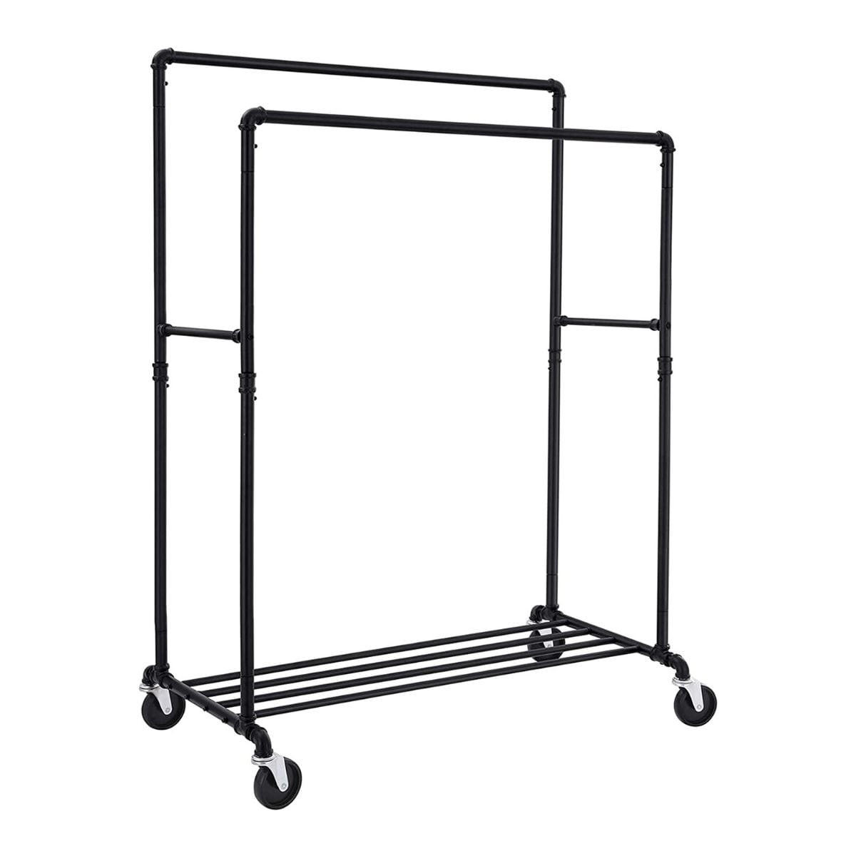 KLEIDERSTÄNDER mit zwei Kleiderstangen und Regal auf Rollen - Schwarz, Metall (59/146/100cm) - Calicosy