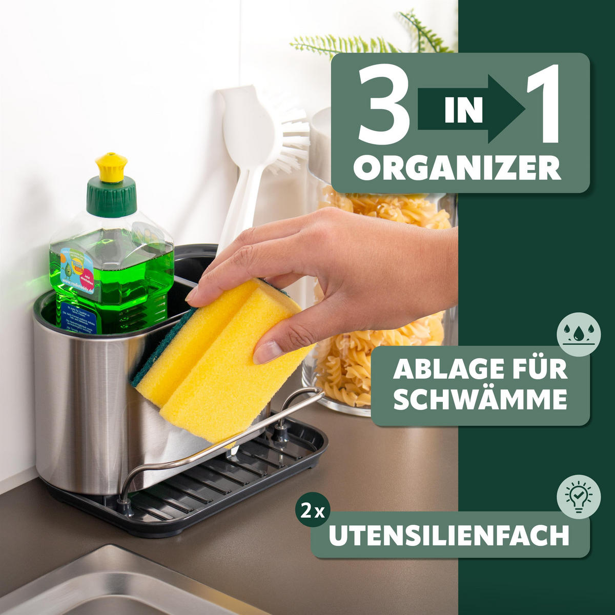 SPÜLBECKEN-ORGANIZER, silber, Edelstahl - Edelstahlfarben, Metall (18/12/13cm) - bremermann