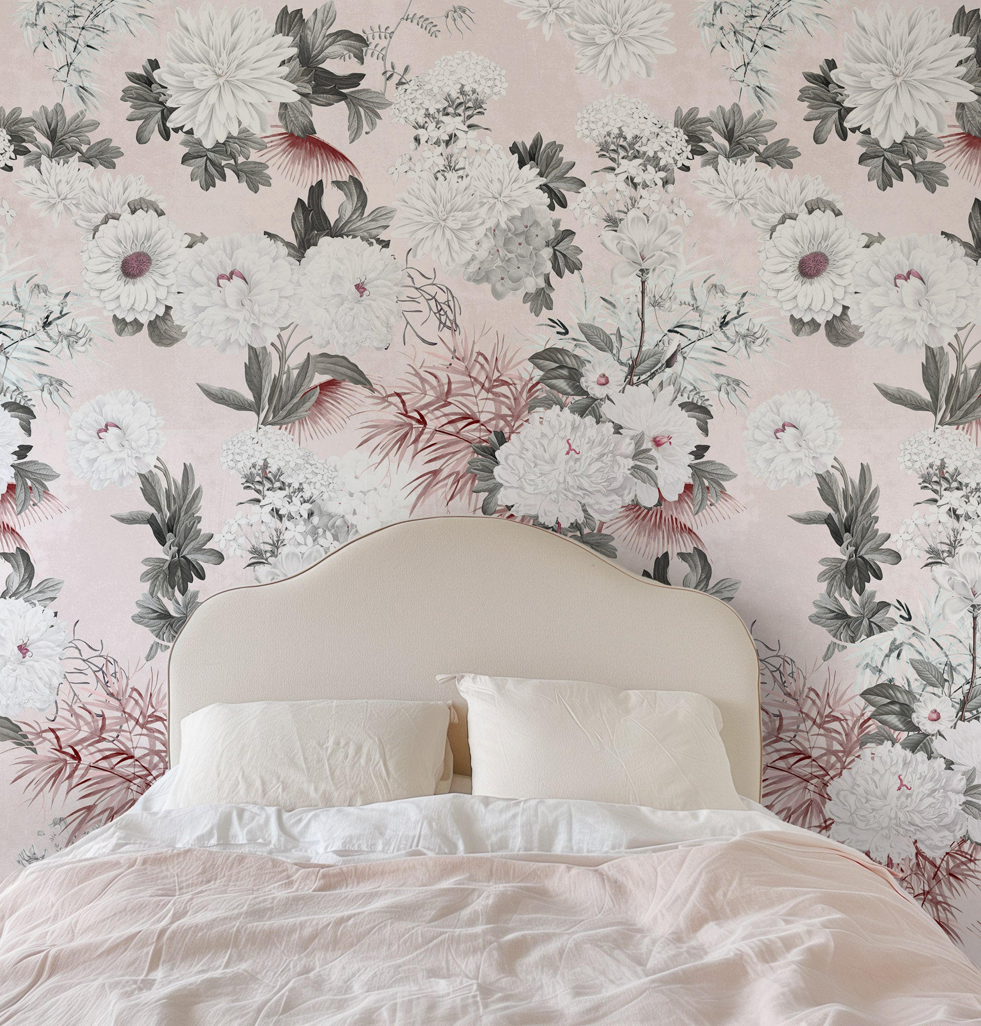 TAPETE Blumen in Puderrosa aus echtem Papier, 180x260cm, 2 Rollen - Pink, Papier (180/260cm) - WALLPAPERS4BEGINNERS