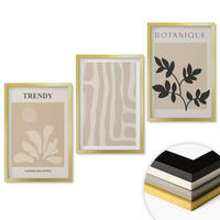 WANDBILDER 3er Set - 40x60 cm Goldrahmen - Stilvolle Pflanzenmuster in Beige und Schwarz - Goldfarben, Kunststoff (40/60cm) - ArtPrintCave