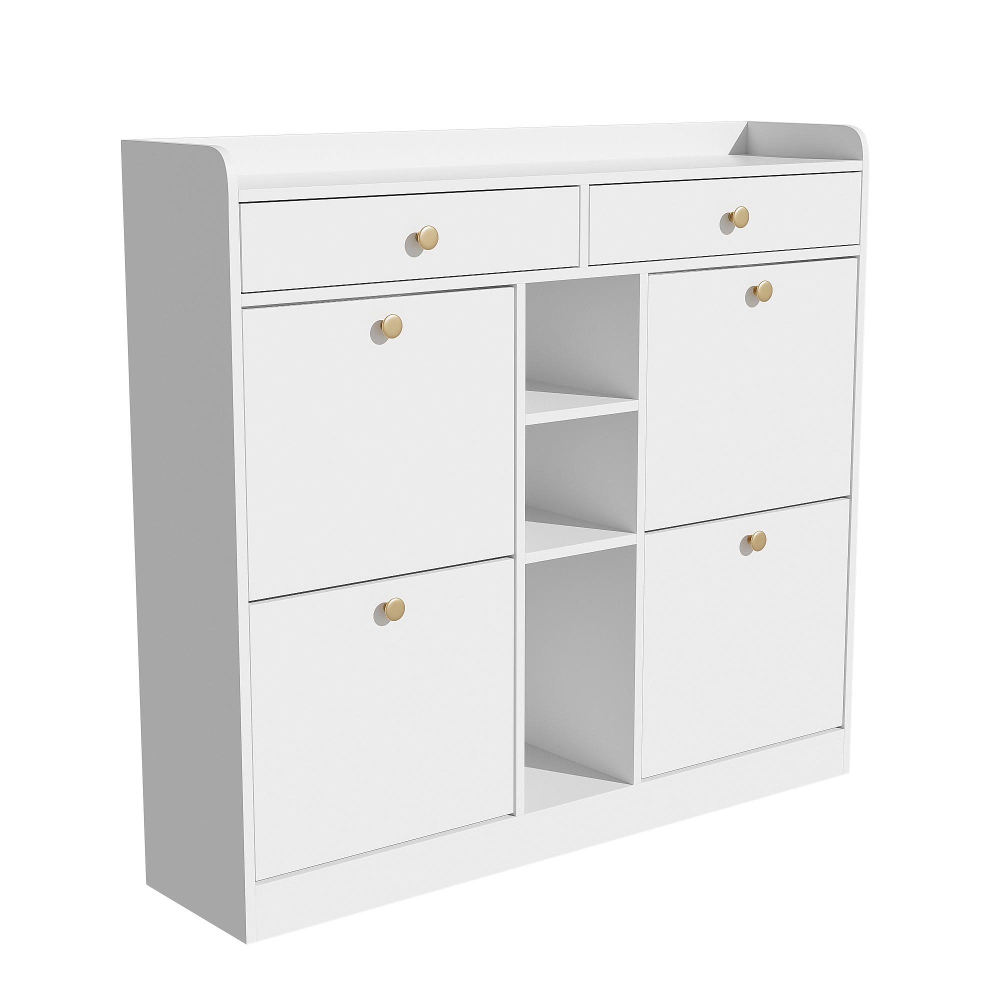 SCHUHSCHRANK aus Spanplatte 110x26x100cm in Weiß mit 4 Klapptüren - Weiß, Holzwerkstoff (110/100/26cm) - Modfu