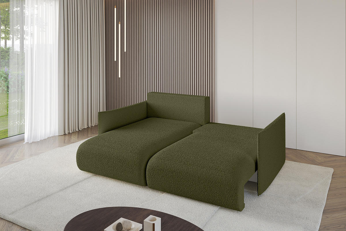 ECKSOFA mit Schlaffunktion und Bettkasten ONESK-L 208x165x40 Grün Bouclé - Grün, Holzwerkstoff/Kunststoff (208/165cm) - ALTDECOR