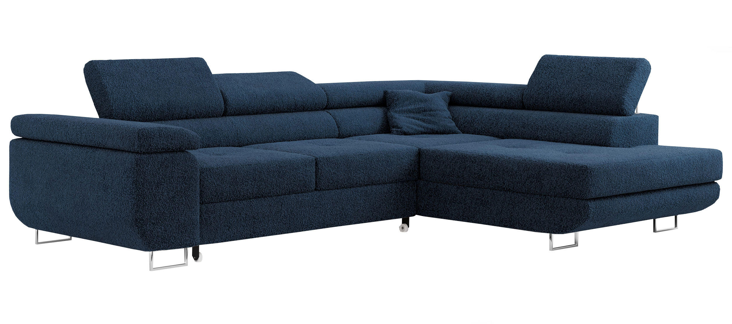 ROHOVÁ SEDAČKA GUSTAW L - Tmavě modrá Bouclé - Pravá Strana - stříbrná/tmavě modrá, kov/textil (205/275cm) - MKS