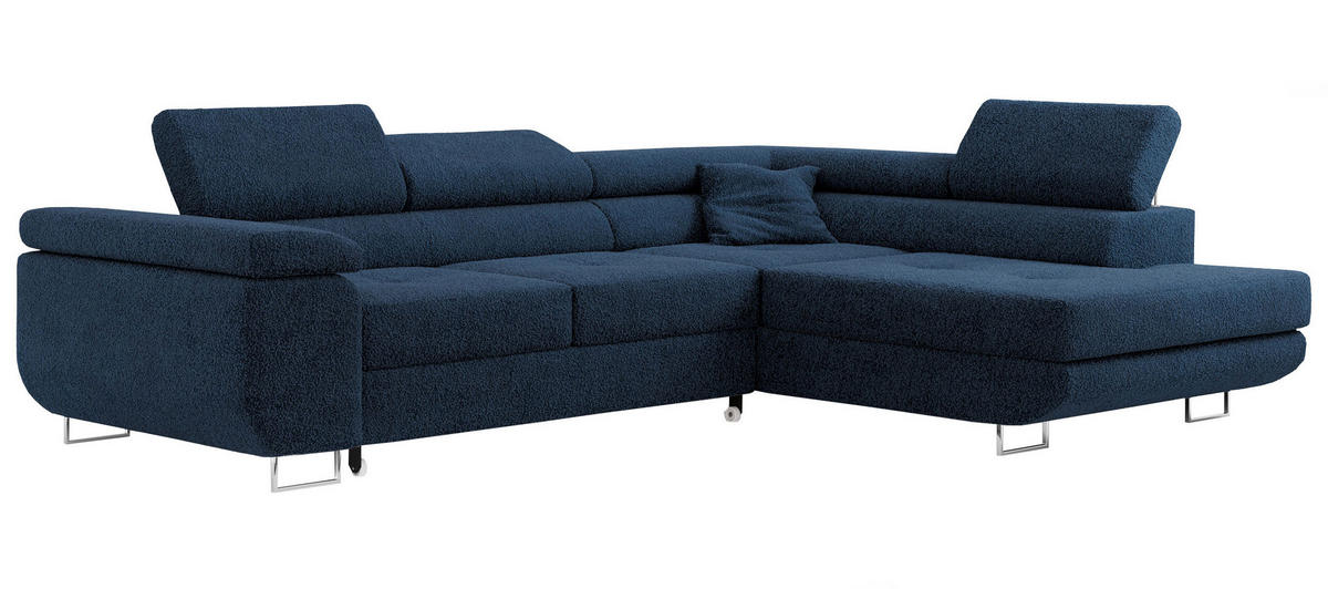 ROHOVÁ SEDAČKA GUSTAW L - Tmavě modrá Bouclé - Pravá Strana - stříbrná/tmavě modrá, kov/textil (205/275cm) - MKS