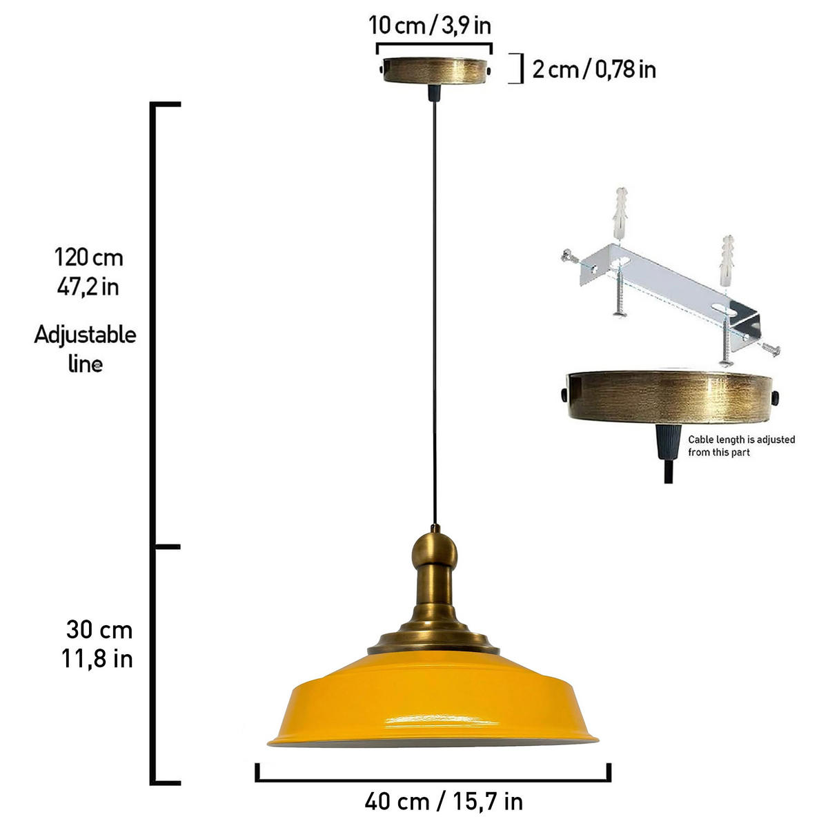 KÜCHENLAMPE Asletl Long-Knob 40/30 cm - Gelb, Metall (40/30cm) - Bamyum