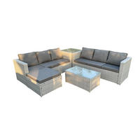 GARTENMÖBEL SET Polyrattan Helles Grau 7-Sitzer - Hellgrau, Metall - Fimous
