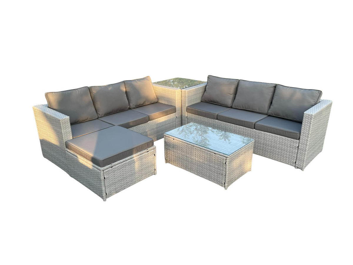 GARTENMÖBEL SET Polyrattan Helles Grau 7-Sitzer - Hellgrau, Metall - Fimous