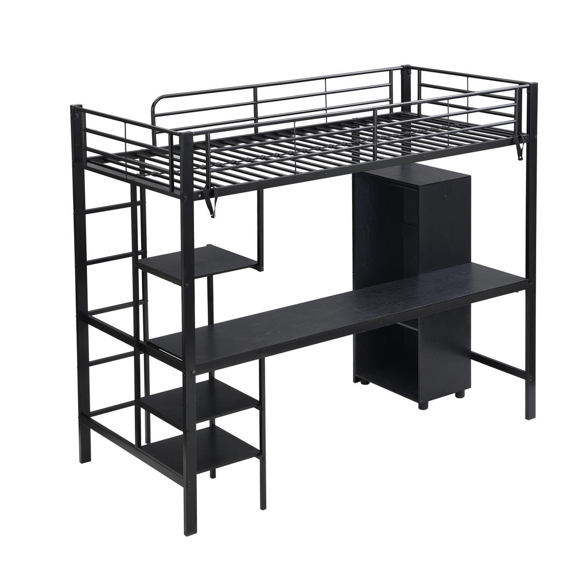 HOCHBETT aus Metall und MDF 90x200 cm Schwarz mit Schreibtisch, Kleiderschrank und Regalen - Schwarz, Metall (90/200cm) - IVMEU