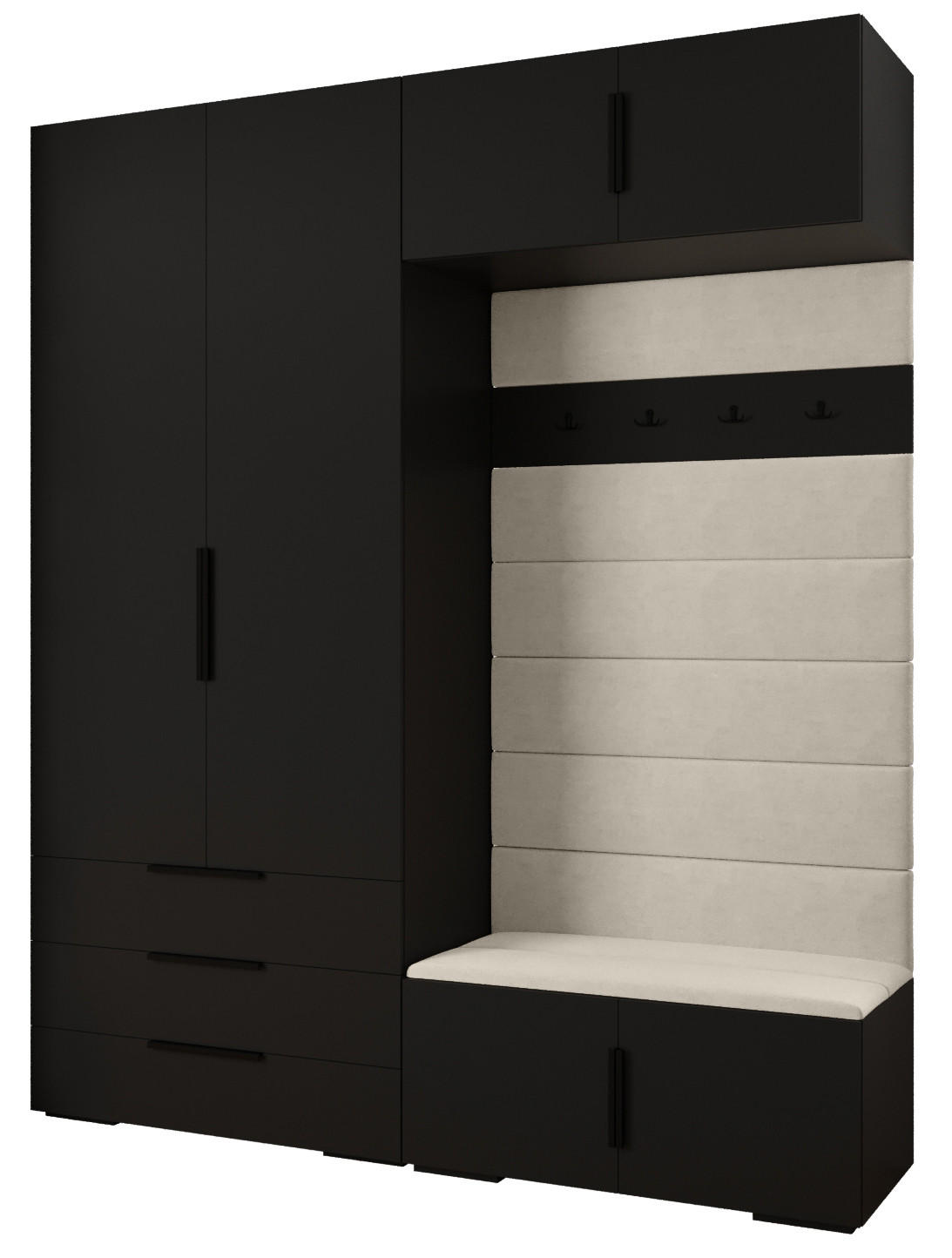 Abiks Möbel Garderoben-Set Schwarz, Beige, Schwarz 200x236.7x47 cm