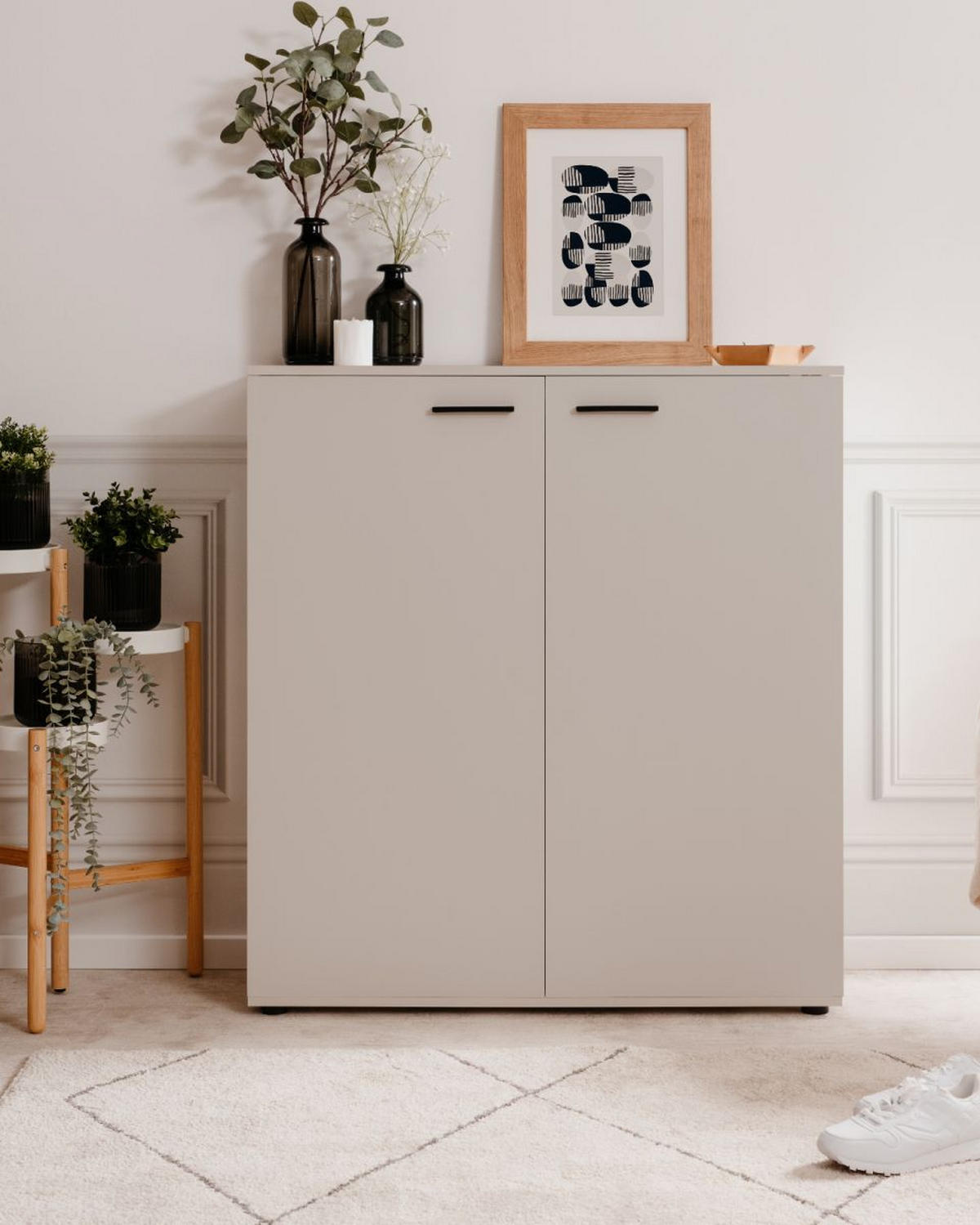 SCHUHSCHRANK Samt 100 cm, Schuhkommode aufklappbar bis 24 Paar Schuhe - Beige/Schwarz, Holzwerkstoff/Kunststoff (100/110/34cm) - Furn.Design