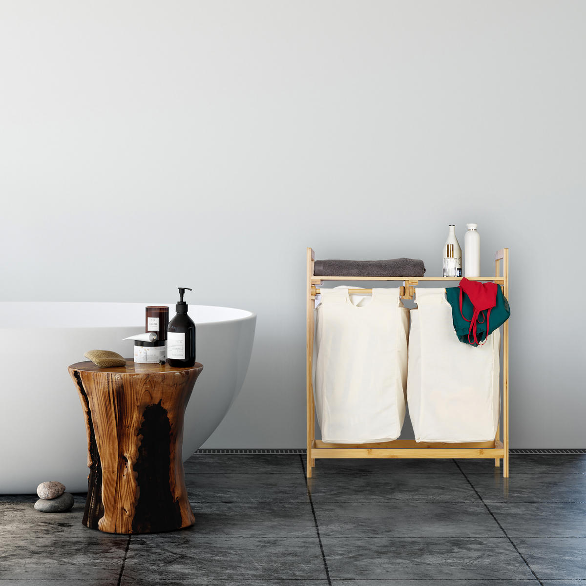 WÄSCHEKORB - Multicolor, Holz/Textil (63.5/73/33cm) - Relaxdays
