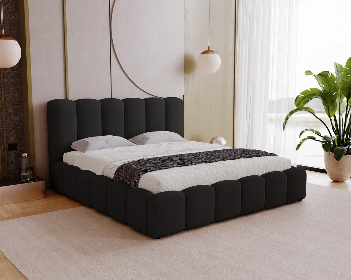 POLSTERBETT 140x200 cm Florent, Bettkasten, Samt, Schwarz - Schwarz, Holz/Textil (140/200cm) - Emporius
