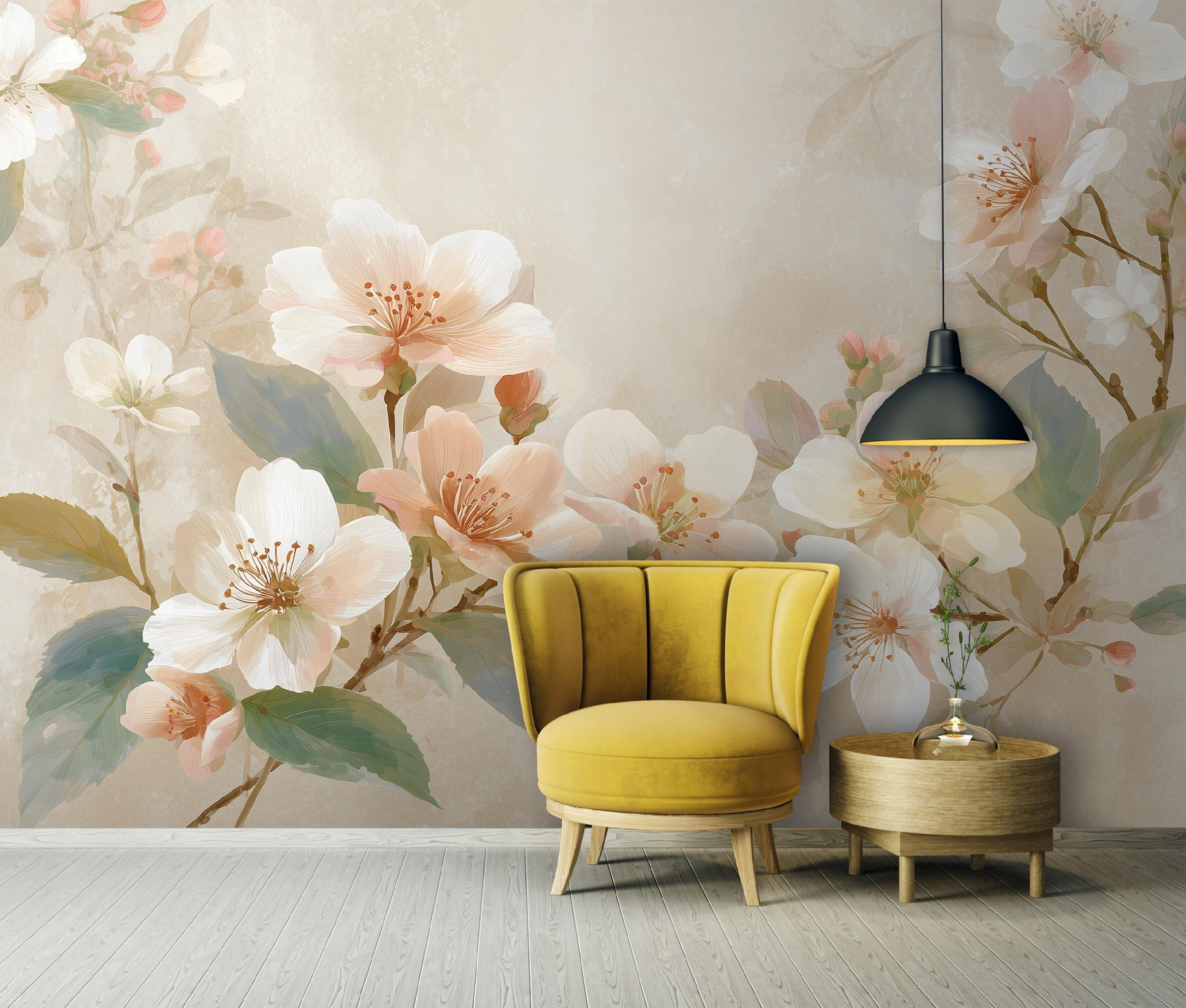 FOTOTAPETE Blumen Beton Beige 350x250 cm - Multicolor, Papier (350/250cm) - Wallarena