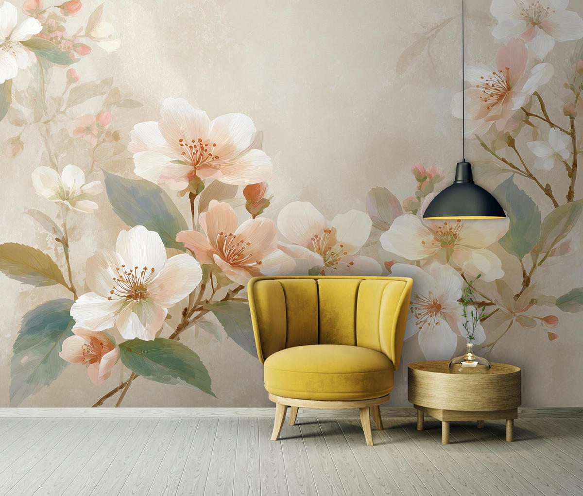 FOTOTAPETE Blumen Beton Beige 350x250 cm - Multicolor, Papier (350/250cm) - Wallarena