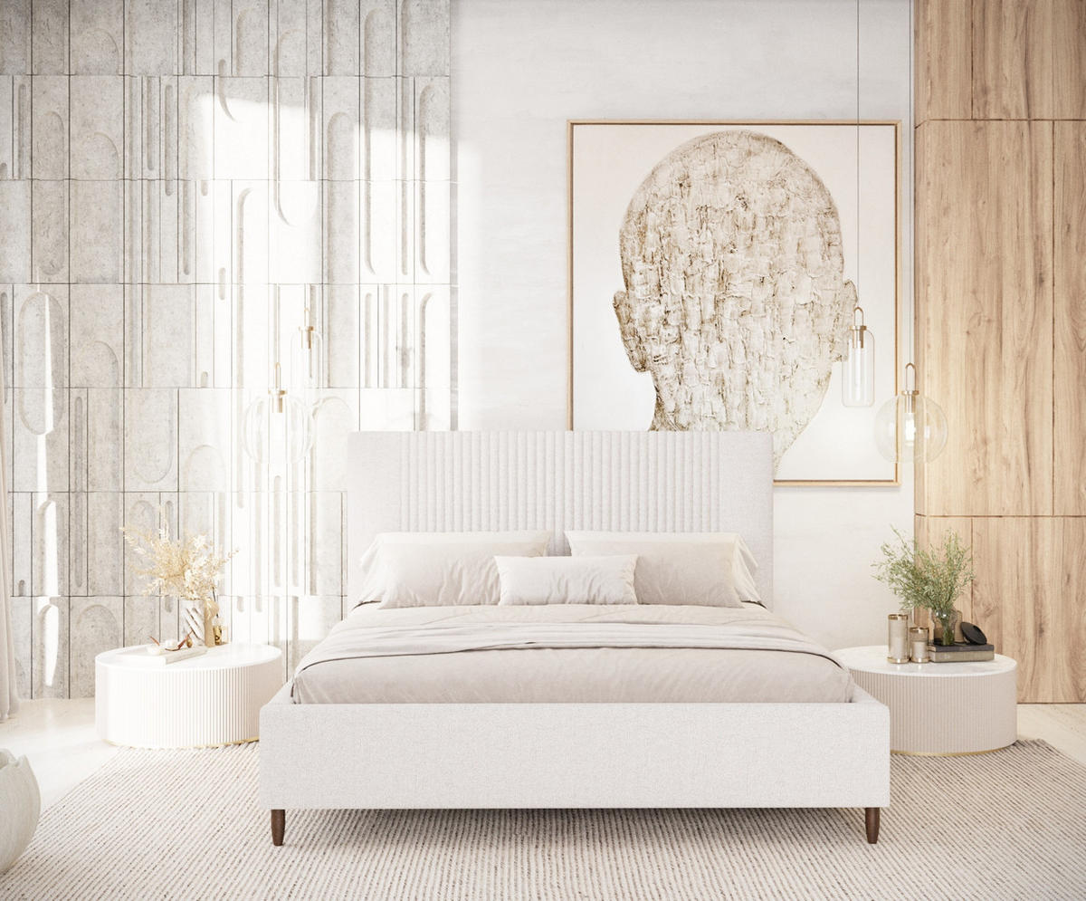 POLSTERBETT Etero Creme 140/200 cm im Webstoff - Wengefarben/Creme, Holz/Holzwerkstoff (140/200cm) - Maison de Reve