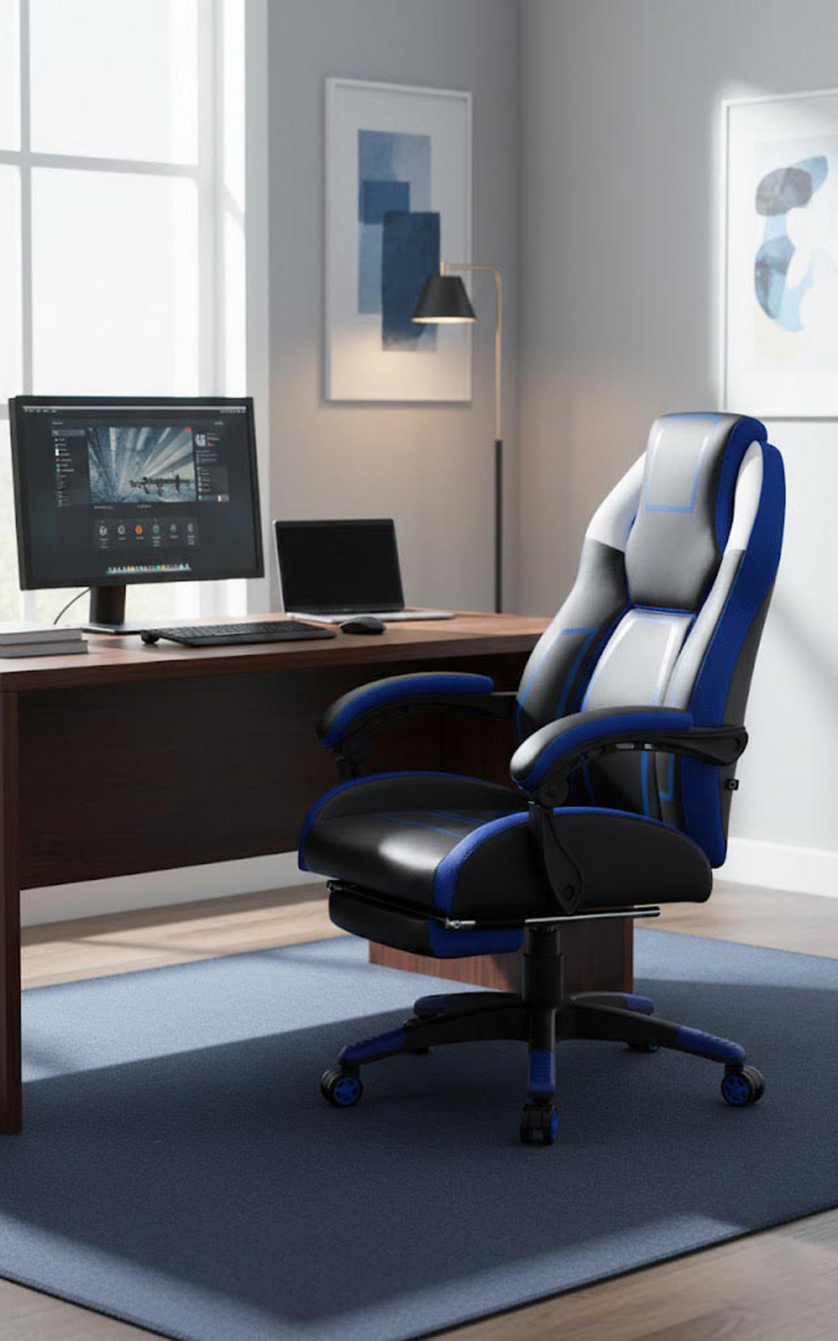 BÜROSTUHL Nexil Kunstleder schwarz/blau - Schwarz, Metall (69/127/70.5cm) - TPFLiving