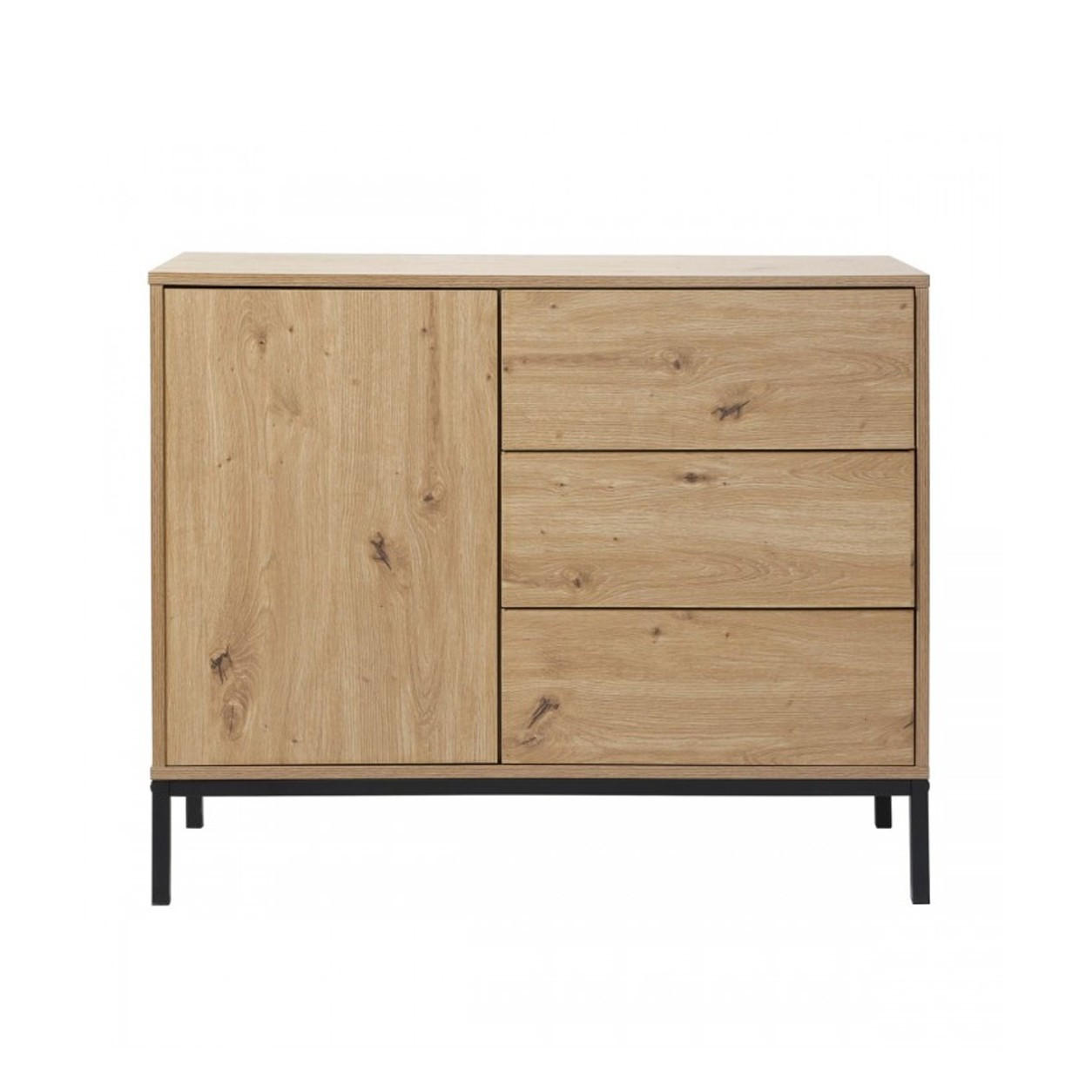 Calicosy KOMODA s 1 dvířky a 3 zásuvkami, dubová povrchová úprava, Š90 x V80 cm - LENNY