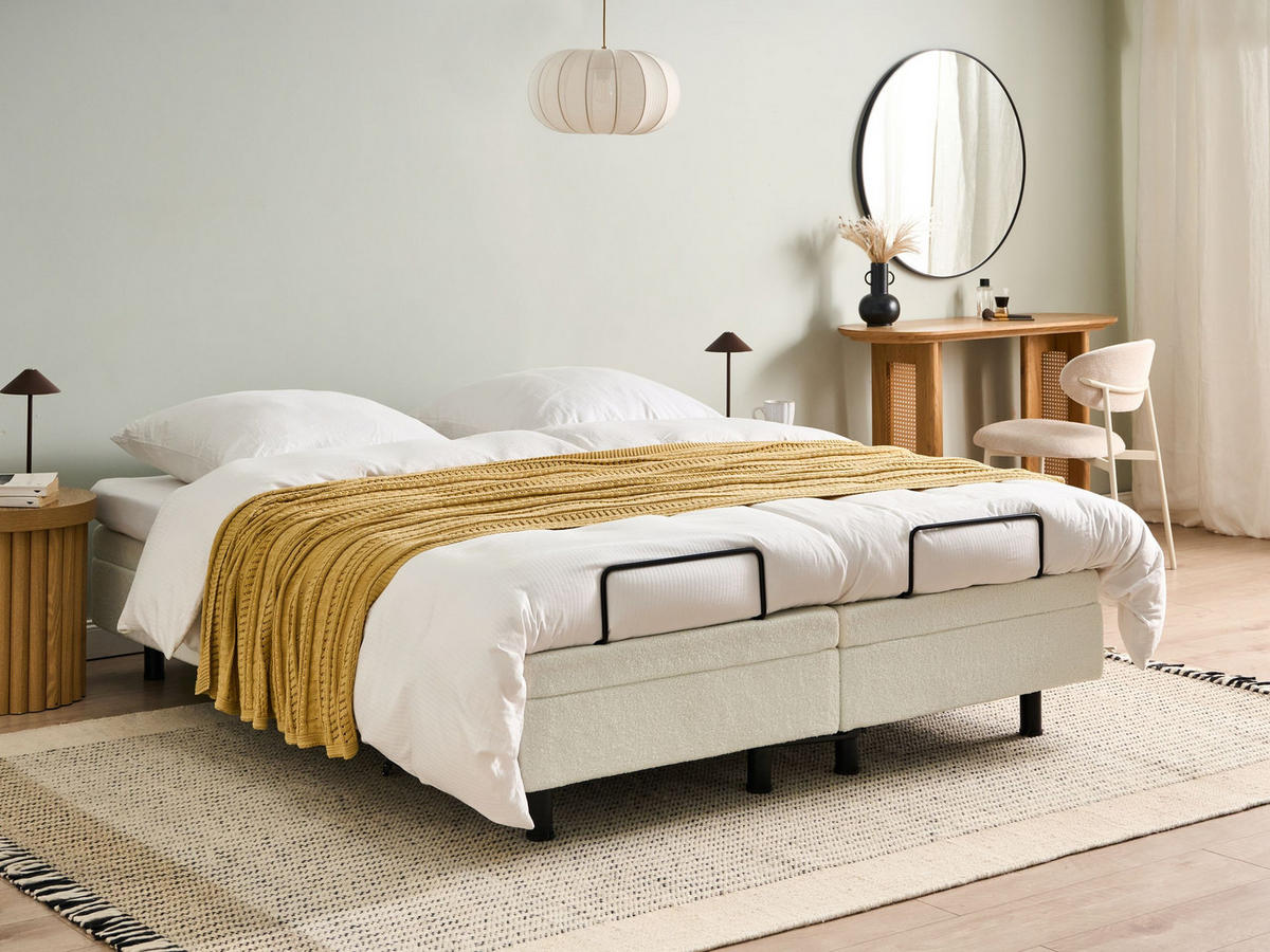 POSTEL nastavitelná bez čela Bouclé 160/200 cm Krémově bílá Duke - krémová, textil (160/200cm) - Beliani
