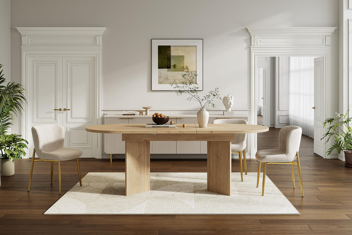 Esstisch ausziehbar Holzoptik 120–160x80 cm - Eichefarben, Holzwerkstoff (80/160/75cm) - Urban Meuble