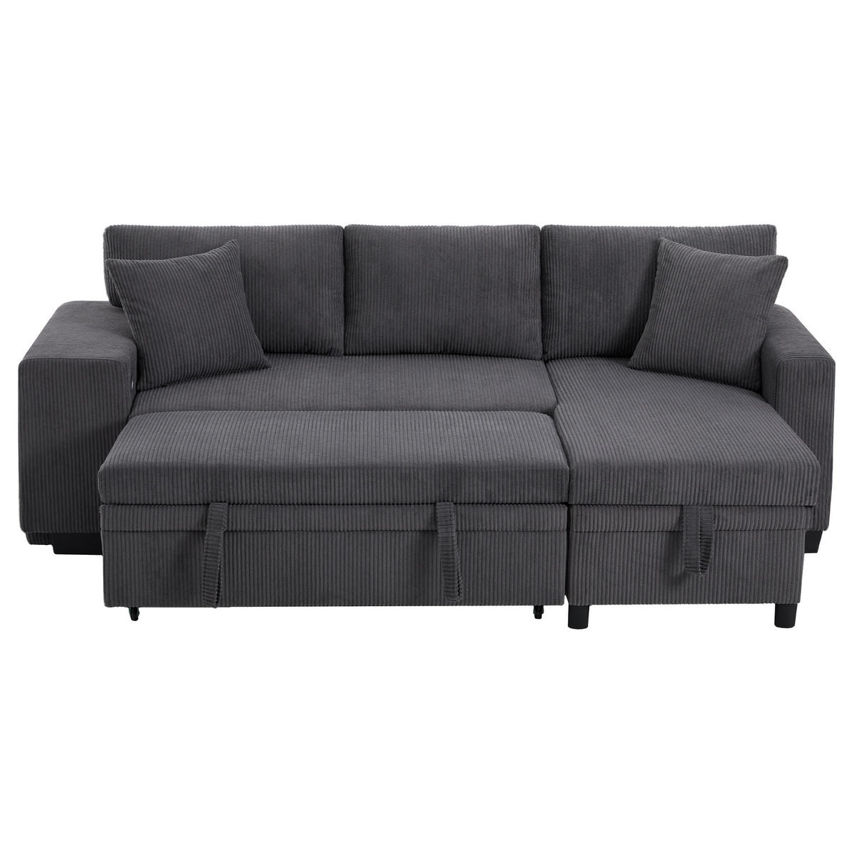 ECKSOFA L-Form 3-Sitzer mit Schlaffunktion und USB-Anschluss Cord Grau 231/131,5/84 cm - Grau, Textil (231/131.5cm) - OKWISH
