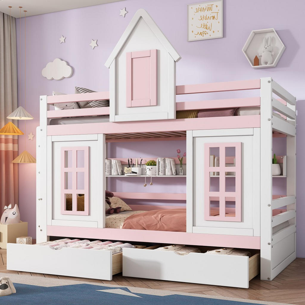 Thumbnail - Komhtom Etagenbett, Pink, Holz, Märchen/ Fantasie, 2-Sitzer, 90x200 cm, Kinder- & Jugendzimmer, Kindermöbel, Kinderbette...