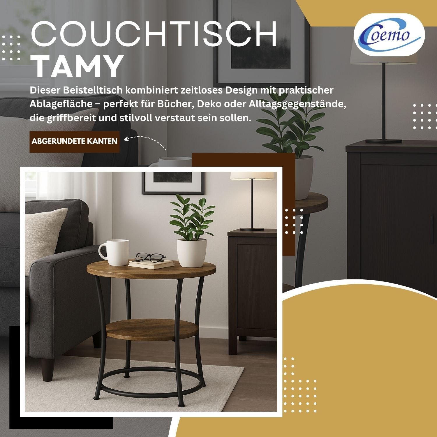 COUCHTISCH TAMY rund Braun 55/55 cm - Braun, Metall (55/55/55cm) - Coemo