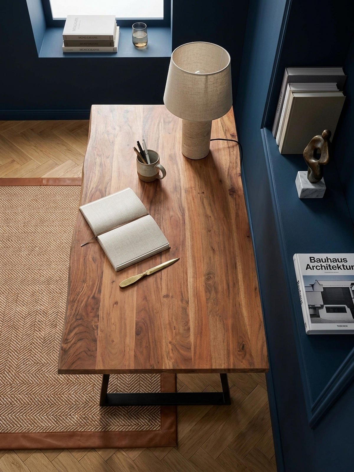SCHREIBTISCH Massivholz Baumkante U-Gestell Handarbeit ATOLL, Goldbraun-Schwarz 120x60x76 cm - Schwarz/Braun, Holz/Metall (120/60/76cm) - KADIMA DESIGN
