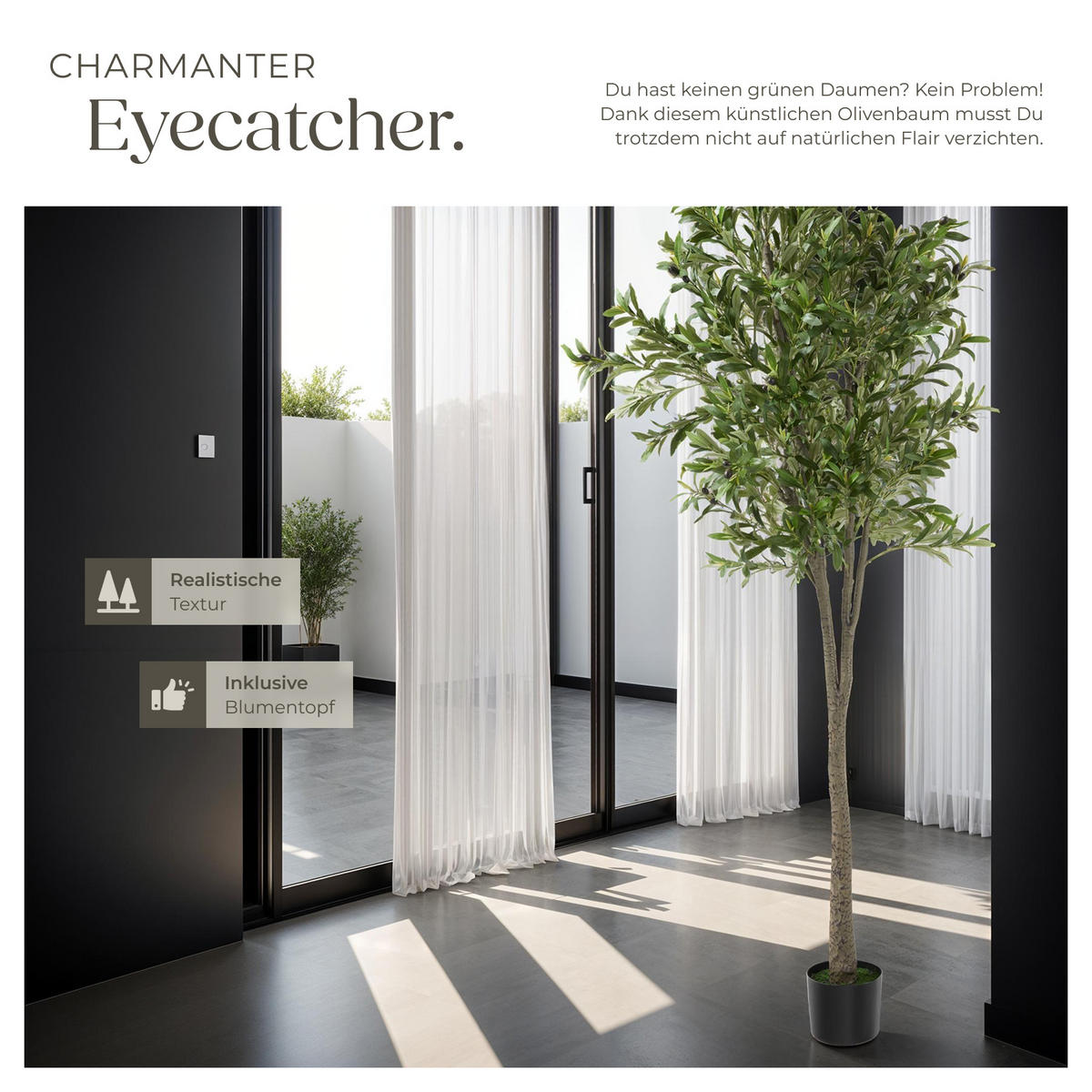 KÜNSTLICHER OLIVENBAUM Oleand, stabiler Kunststoff Blumentopf, grün - Grün, Kunststoff (210cm) - tectake