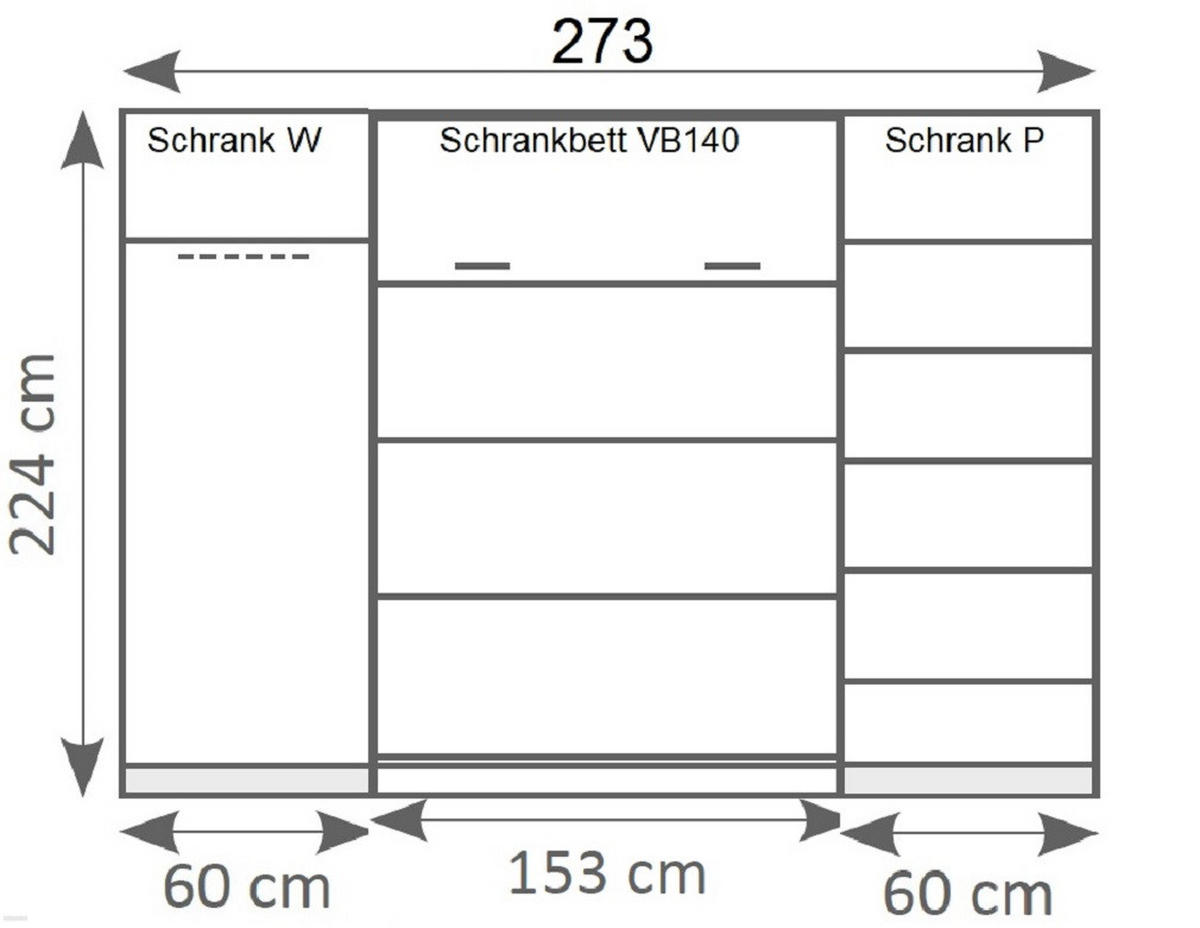 SCHRANKBETT Wandklappbett vetikal VB140x200 mit 2 Schränken - 3-tlg. - Eiche Sonoma - Eichefarben, Holzwerkstoff (140/200cm) - QMM TraumMöbel