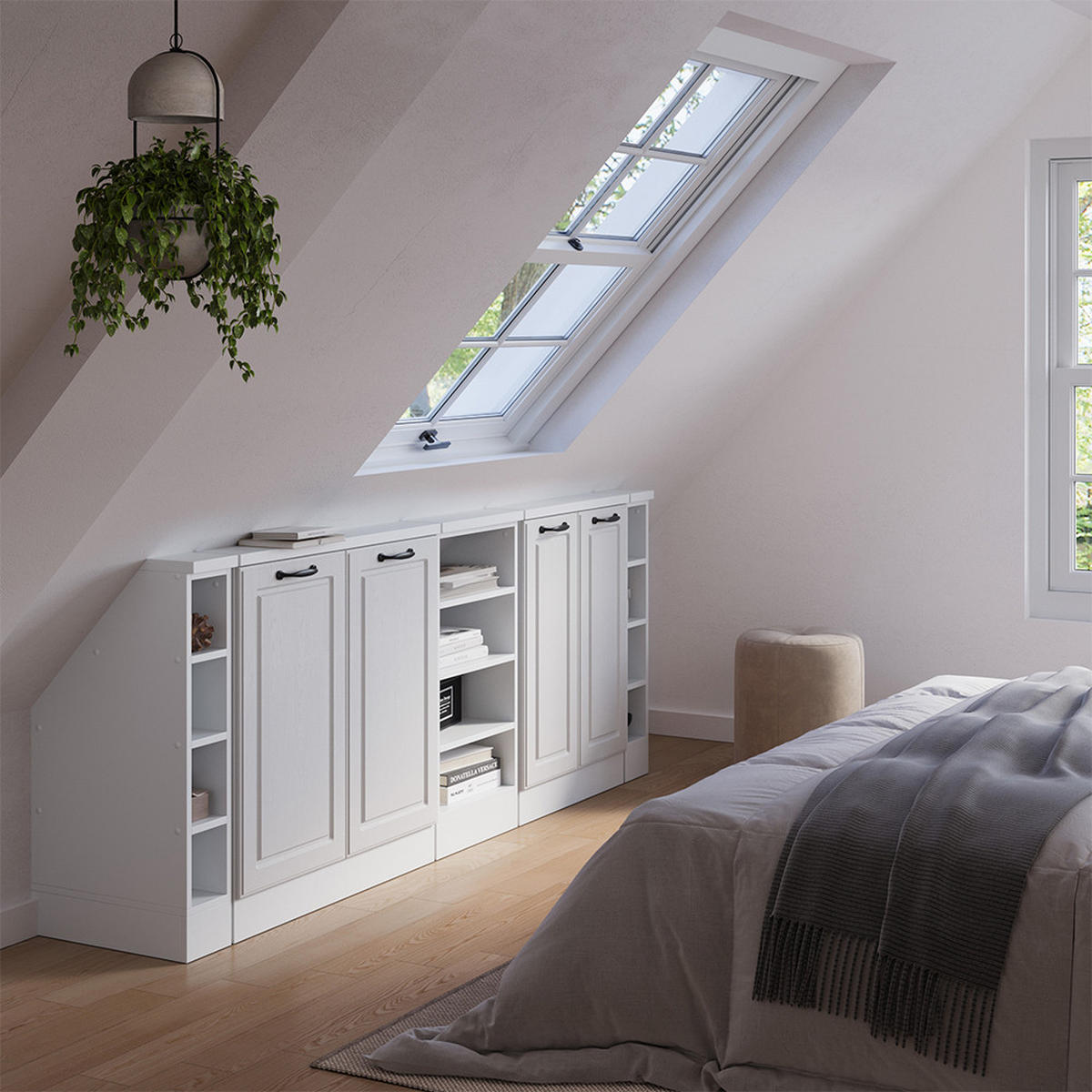 DACHSCHRÄGENSCHRANK-SET Rion Weiß Landhaus/Weiß 5er Set - Weiß, Holzwerkstoff (215/81.6/46cm) - Vicco