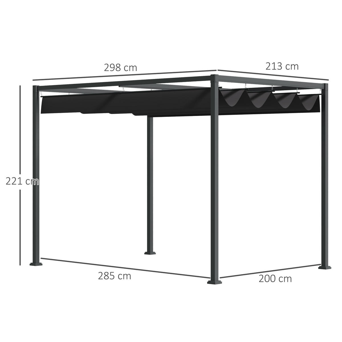 PERGOLA Pavillon Polyester Schwarz+Grau - Schwarz, Kunststoff/Metall (213/221/298cm) - Outsunny