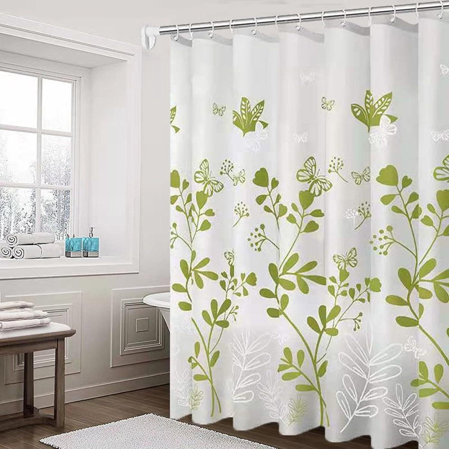 DUSCHVORHANG Pflanzen und Schmetterlinge Muster wasserdicht schimmelresistent waschbar - Weiß, Kunststoff (200/180cm) - MCBOSON