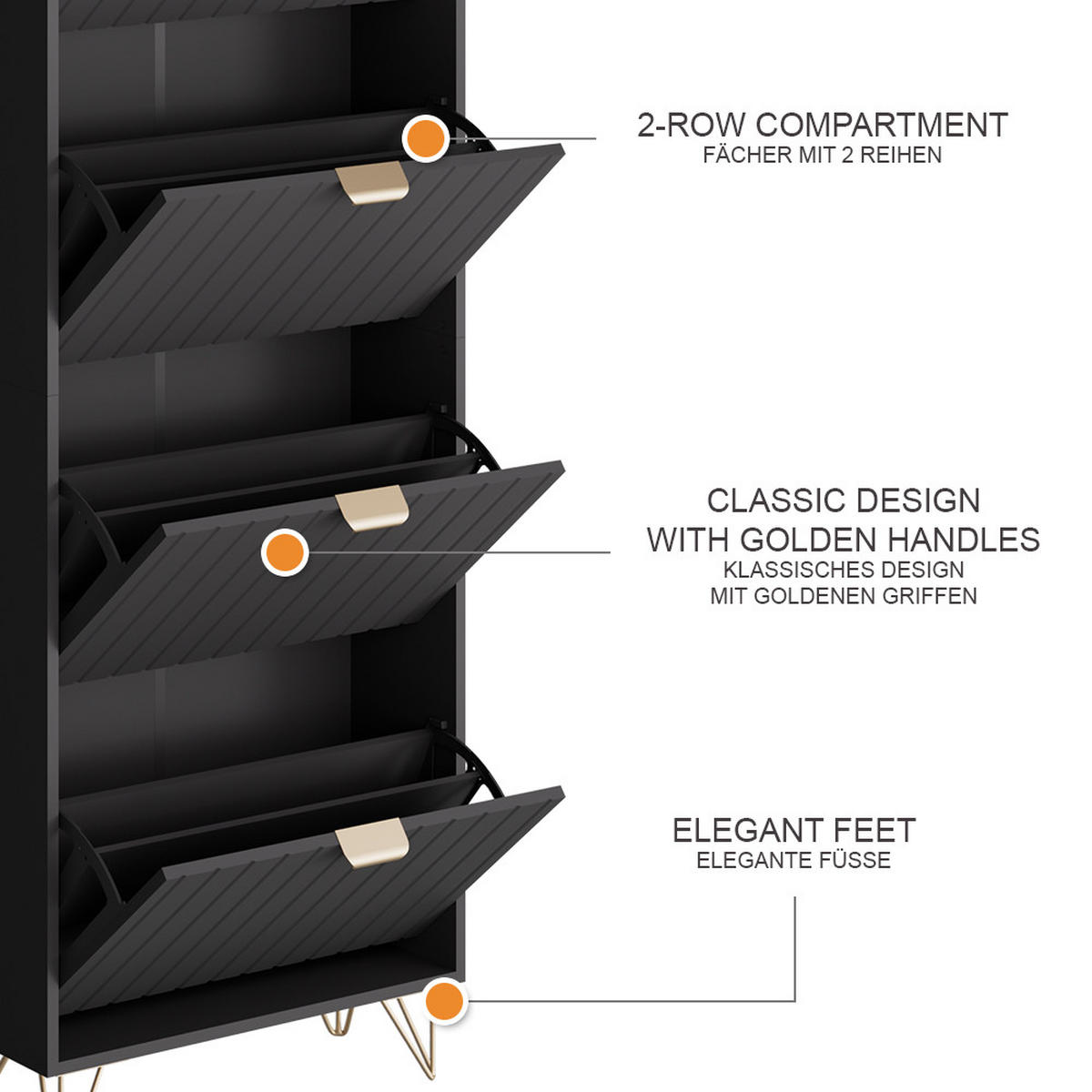SCHUHSCHRANK Helge Schwarz 60 x 166.7 cm 4 Fächer - Schwarz, Holzwerkstoff (60/166.7/23.5cm) - Vicco