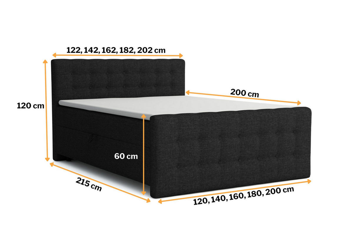 BOXBETT REEL 160/200 in Stoff Schwarz H4 - Schwarz, Holz/Holzwerkstoff (160/200cm) - Deine Möbel 24
