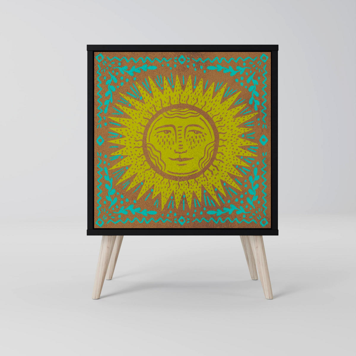 SIDEBOARD SUNSHINE EULOGY, Schwarz, 57,5x42x75,5 cm, Goldfarbene Metallfüße - Goldfarben/Multicolor, Holzwerkstoff/Metall (57.5/75.5/42cm) - SpaceRebels