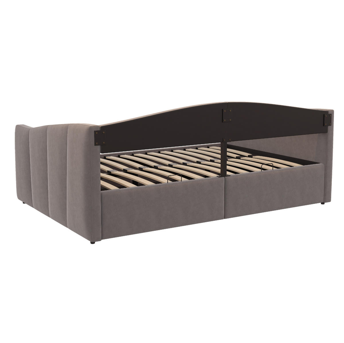 POLSTERBETT Schlafsofa 140/200 cm mit hydraulischem Bettkasten, Lattenrost und Armlehnen aus Samt, Grau - Dunkelgrau, Leder (140/200cm) - Redom