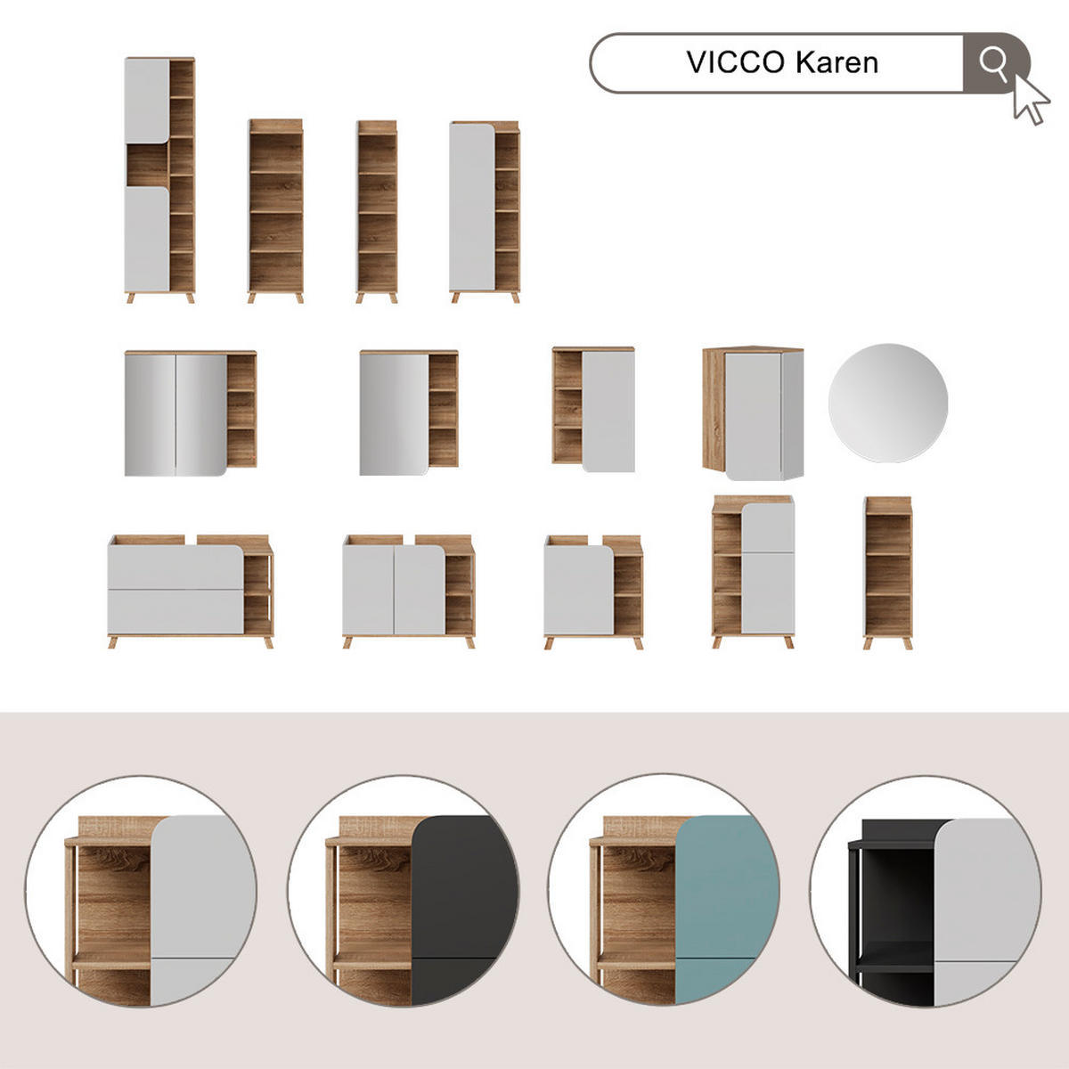 BADSCHRANK Karen Anthrazit 50 x 75 cm mit Tür und offenen Fächern - Anthrazit, Holzwerkstoff (50/75/20cm) - Vicco