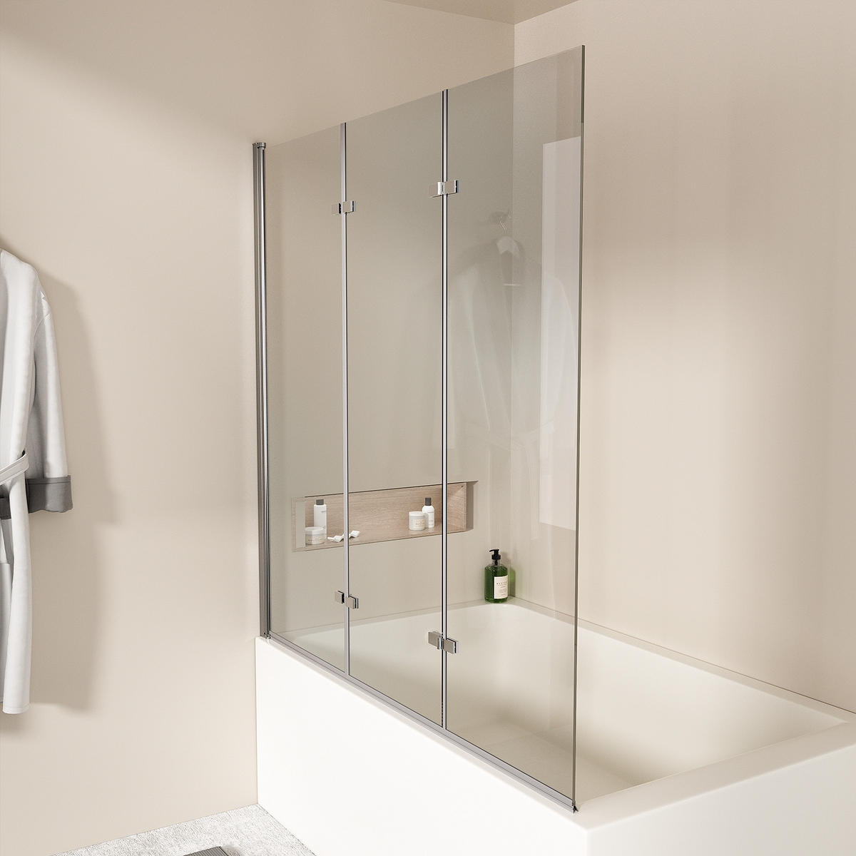 DUSCHWAND für Badewannen Faltbar mit Schwenkfunktion 140/130 cm - Transparent, Glas (130/140cm) - EMKE