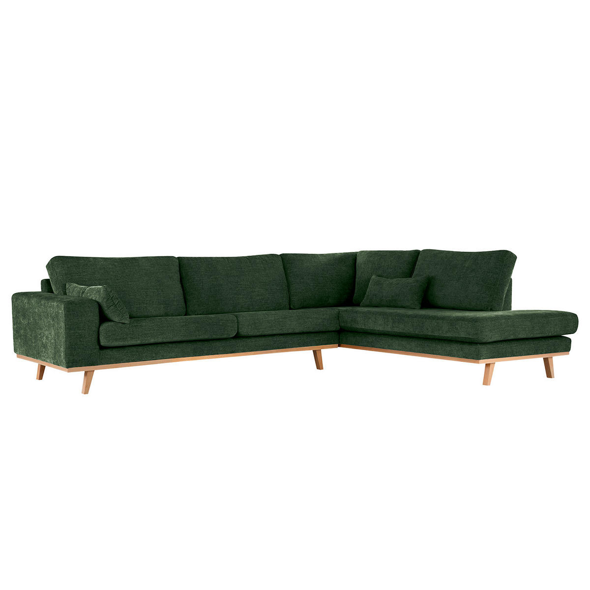 ECKSOFA mit Ottomane - Dunkelgrün/Buchefarben, Textil (287/219cm) - home24