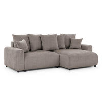 ECKSOFA Calma mit Schlaffunktion und Bettkasten im Bumpy-Design aus weichem Taupe Chenille-Stoff - Ottomane rechts - Taupe/Beige, Holz/Kunststoff (239/140cm) - S-Style Möbel