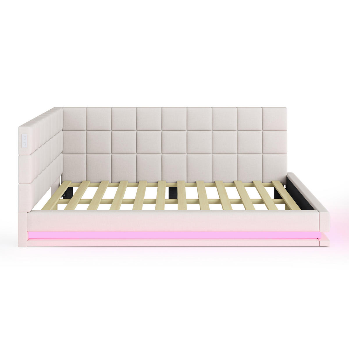 POLSTERBETT Schlafsofa 160/200 cm aus Leinen mit LED-Lichtleiste und USB-Anschluss Beige - Beige, Textil (160/200cm) - Modenvie