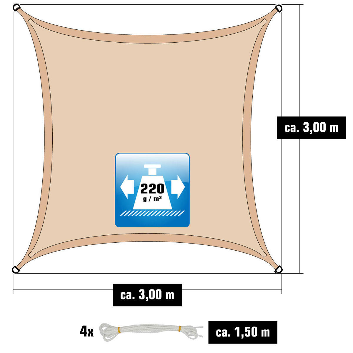SONNENSEGEL Luftdurchlässig 300 cm Beige - Beige, Kunststoff (300/300cm) - Amanka