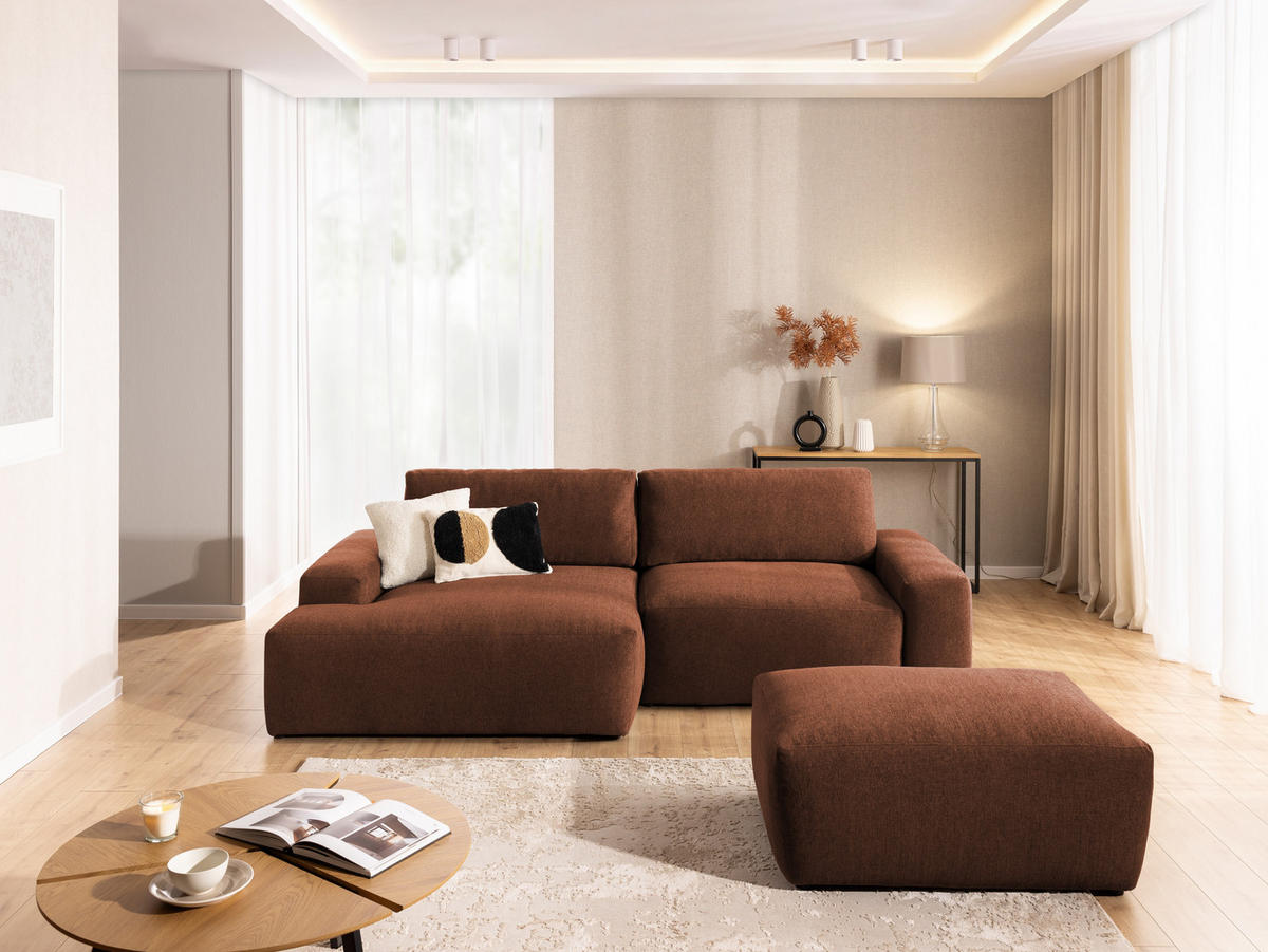 ECKSOFA inkl. Hocker Lennon aus Braun Strukturstoff mit Schlaffunktion und Bettkasten - Schwarz/Braun, Holz/Kunststoff (137/264cm) - S-Style